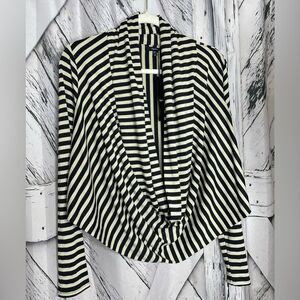 NWT MYSTREE Stripe Top Draped Cowl Neck Cropped L